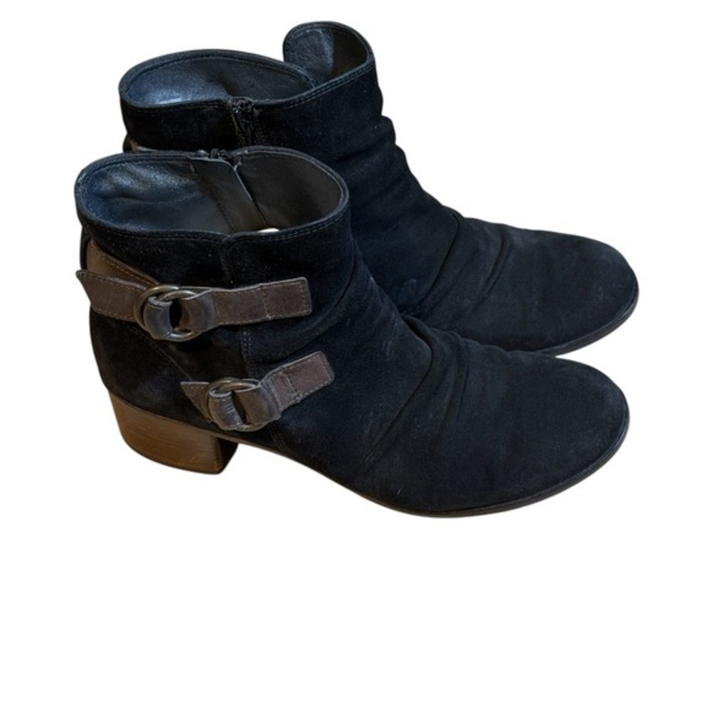 Paul Green Black Suede Size 7 Double Buckle Ankle Boots Newbury 08327 Booties